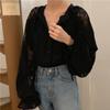 Primavera e outono camisa de fundo de renda feminina fina tamanho grande camisa de manga comprida oca camisa solta barriga cobrindo topo