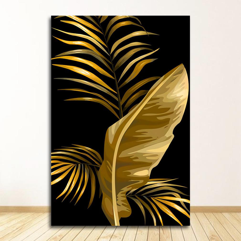 Nordic Canvas Painting Wall Art Tropical Leaves Posters and Prints for Living Room Decor Gold Plant Picture Home Decor Wholesale