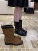 Korean 2025 Autumn Round Toe Ankle Boots with Square Heel & Buckle for Women