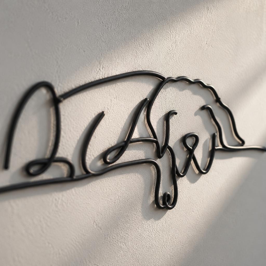 Minimalist Metal Wall Art Abstract Line Dog Sculpture Home Decor Black Iron Wire Animal Figure for Living Room Bedroom Office Decoration