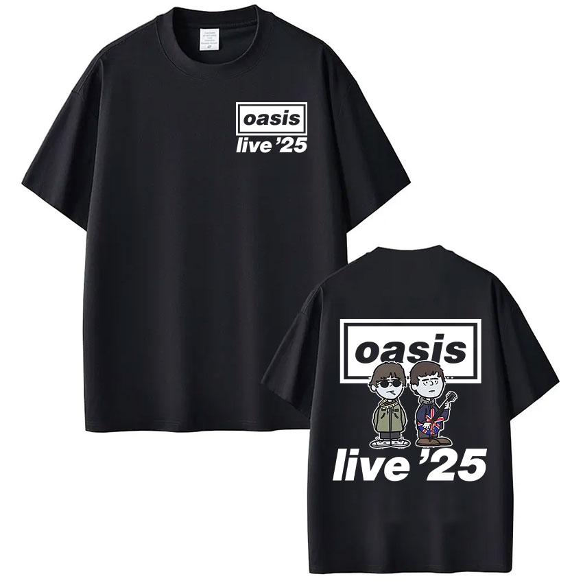 Oasis Summer Shortsleeved Tshirt Retro European and American Punk Rock Youth Cartoon Comics Men and Women Fashion Y2K Top