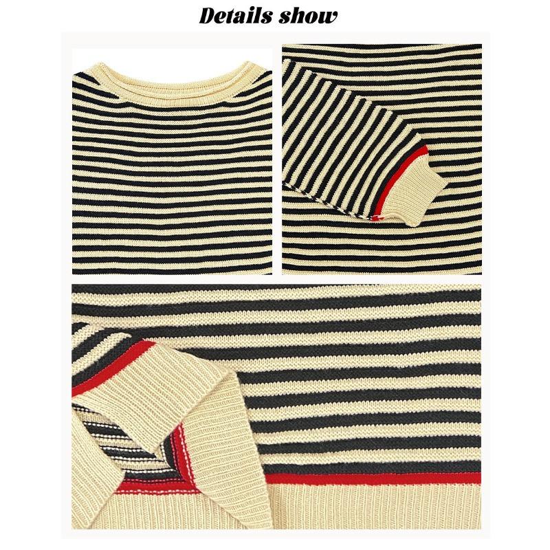 Women's Fashion Casual Fall Winter Stripe Print Long Sleeve O-Neck Tops Women's Clothing Woolen Knitwear Sweaters