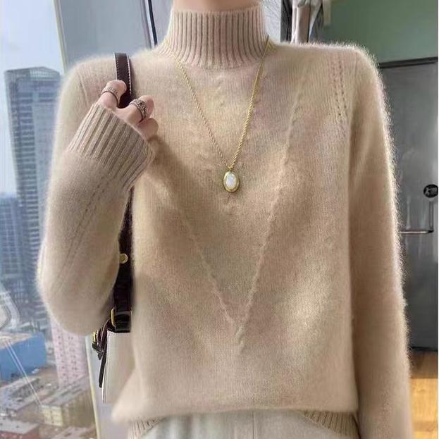 Sweater Women Loose Half Turtleneck Pullover for Women In Autumn and Winter with Thick Solid-color Knitted Top Worn Inside
