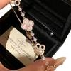 Fashionable Lucky Four-leaf Clover Natural Mother-of-pearl Pull-out Bracelet for Women A Light Luxury and High-end Floral Jewelry Accessory