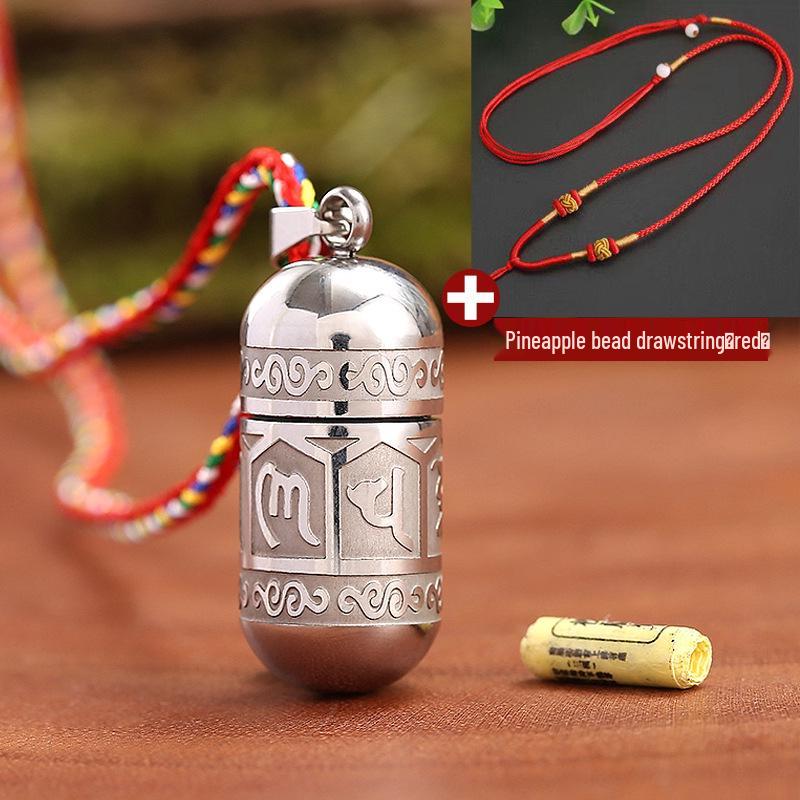 Titanium Steel Lengyan Mantra Pendant Necklace - Retro, Openable Amulet for Men & Women