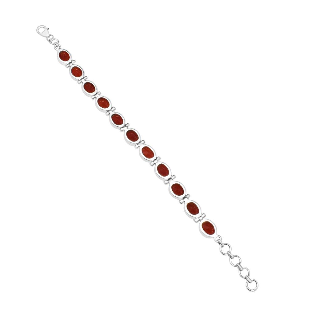 Natural Carnelian Gemstone Bracelet, 925 Sterling Silver, Handmade Jewelry, Adjustable Length, Gift for Mom, Easter Gift