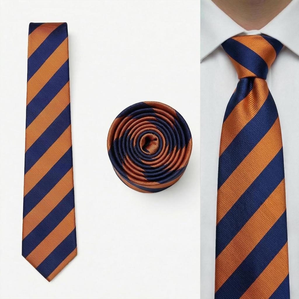 SHLAX&WING Silk Tie for Men, Striped, Blue and Yellow, Standard Size 147cm
