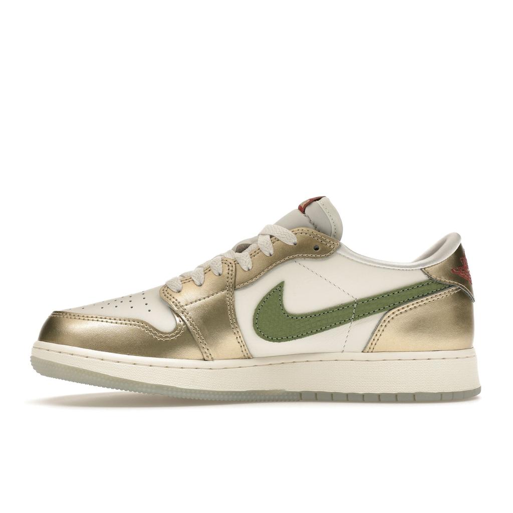 Air Jordan 1 Retro Low OG GS Drakens år Barn Sneakers Guld Segel Oljegrön FQ6593-100