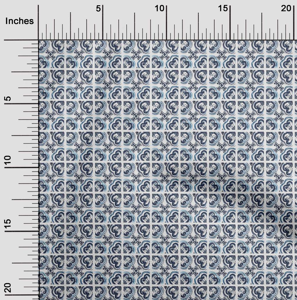oneOone Cotton Flex Aqua Blue Fabric Check & Artistic Floral Sewing Craft Projects Fabric Prints By Yard 40 Inch