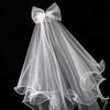 2 Tier Wedding Veil with Comb for Girls Communion Veil Bow Adorned by for Rhinestone Short Length Curly Edge Tulle Veil