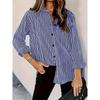 Elegante Camicia a Righe Bottonata da Donna - Blusa Casual a Manica Lunga con Collo, Poliestere Leggero, Lavabile in Lavatrice, Perfetta per l'Estate