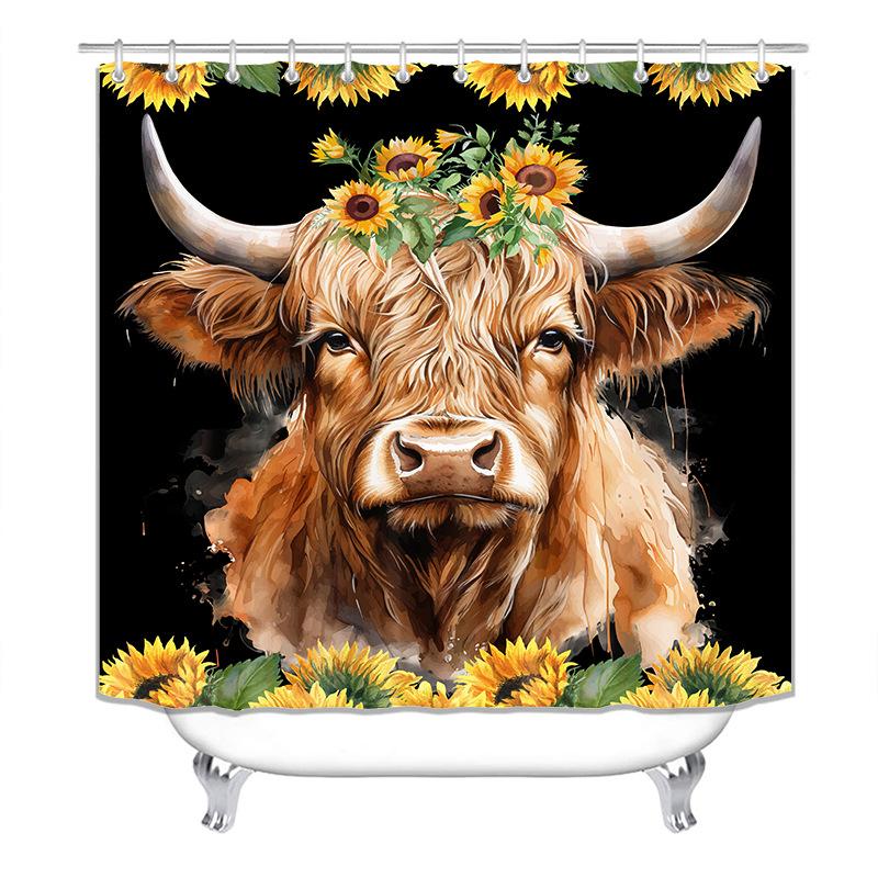 Printed Bathroom Shower Curtain Waterproof and Mildew-proof Shower Curtain Bathroom Dry and Wet Separation Shading Warm Shower Curtain
