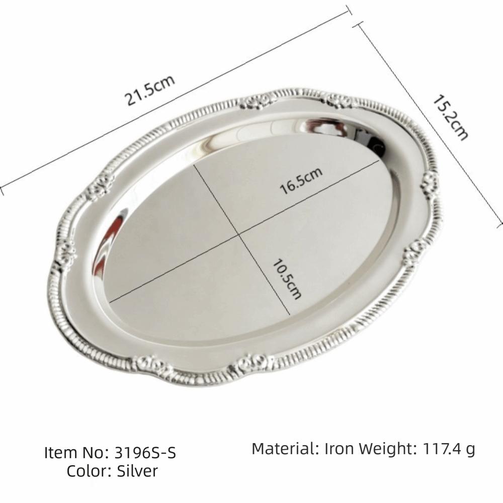 New Embossed Silver Tray Silver Oval Storage Tray Snack Plate Dining Table Decoration