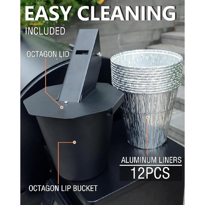Upgraded Grease Bucket with Lid & 12-Pack Liners - Modified Traeger Accessories, Drip Bucket for Traeger, Pit Boss, Z Grills, Recteq, and More,