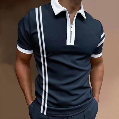 Polo rayé pour homme, vêtement de golf, haut d'été décontracté, fermeture éclair imprimée à rayures, t-shirt simple et à la mode, vêtements pour homme