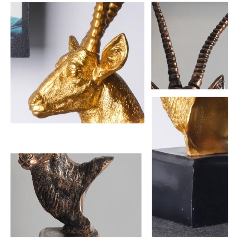 Modern Resin Antelope Head Sculpture with Base for Farmhouses Home Office Living Room Bookshelves Decorative Ornament