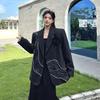 Womens Luxury Black Blazer Spring Autumn High Quality Sequins Embroidery Beaded Design Fashion Casual Formal Work Suit Coat
