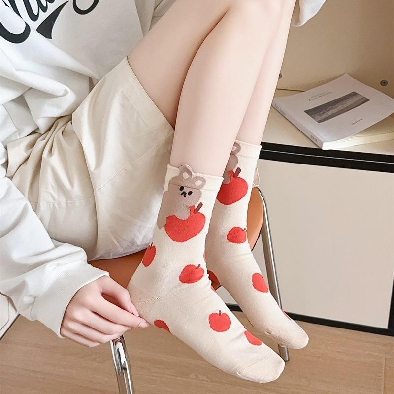 Three-Dimensional Cartoon Animal Socks Medium Tube Socks Hand-Painted Tide Socks Girl Dot Color Matching Pure Cotton Boneless Socks
