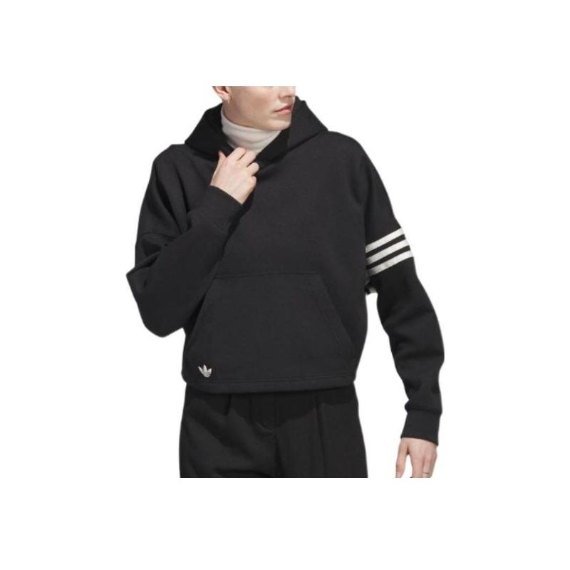 adidas Originals Campus 00s Trefoil Stripe Print Cropped Hoodie Women Tops Black IB5922