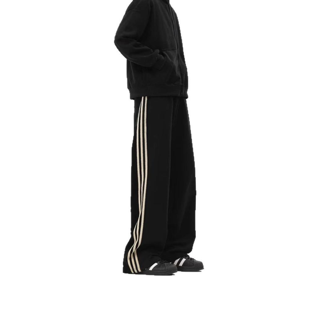 Three-bar Pants Men's 2025 Summer New American Retro Heavy Sweatpants Trendy Brand Loose Straight Casual Trousers