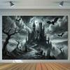 1 Pc 2D Flat Halloween Theme Background Cloth Banner, Gothic Castle Night Scene, Halloween Decoration, No Power Required——sjs