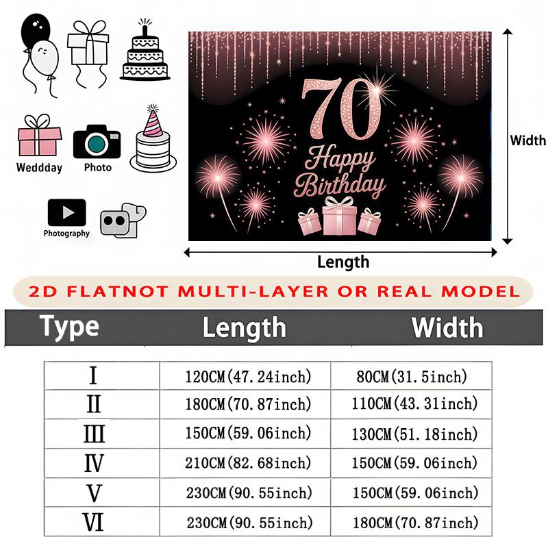 Party Backdrop Birthday Rose Fireworks 70th 70 Photo Booth Background Wall Decor