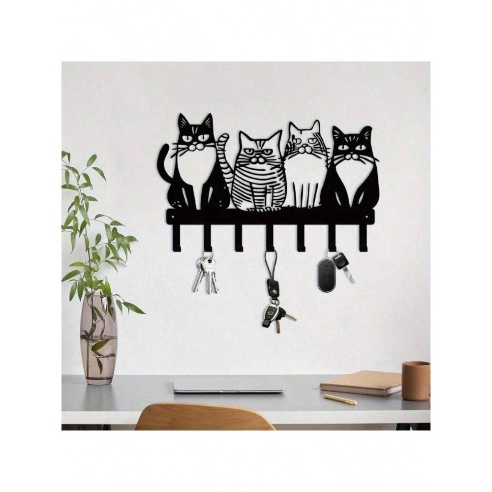 Colgador de Llaves Metálico de Gato Vintage Estante Colgador de Pared para Entrada Cocina Almacenamiento