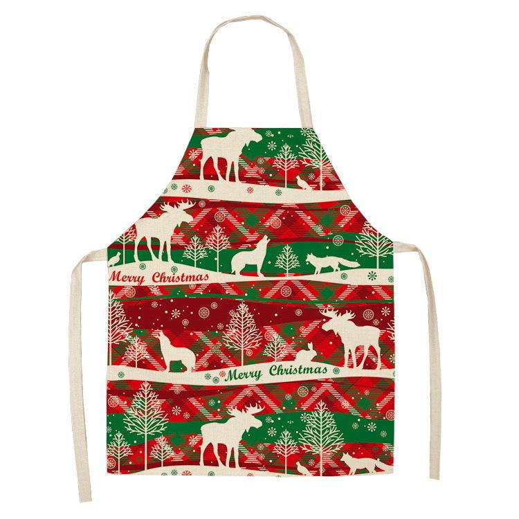 Christmas Snowflake Reindeer Gingerbread Man Print Linen Apron Sleeveless Dirty Resistant Cooking Bib 47x38cm 68x55cm