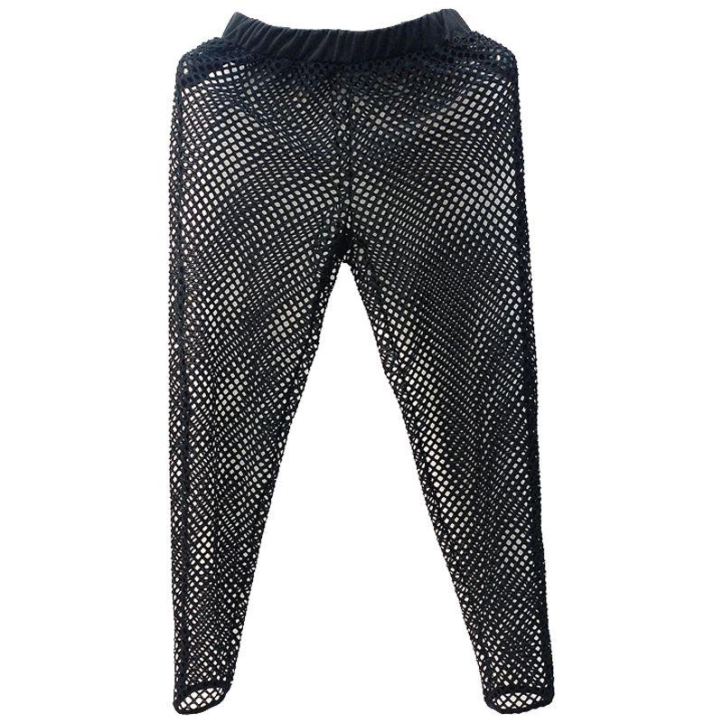 

Loose Plus Size Mesh Hollow out Fifth Pants Vacation Style Fashion Seaside Casual High Waist Fishnet New Breathable Pants Black XL