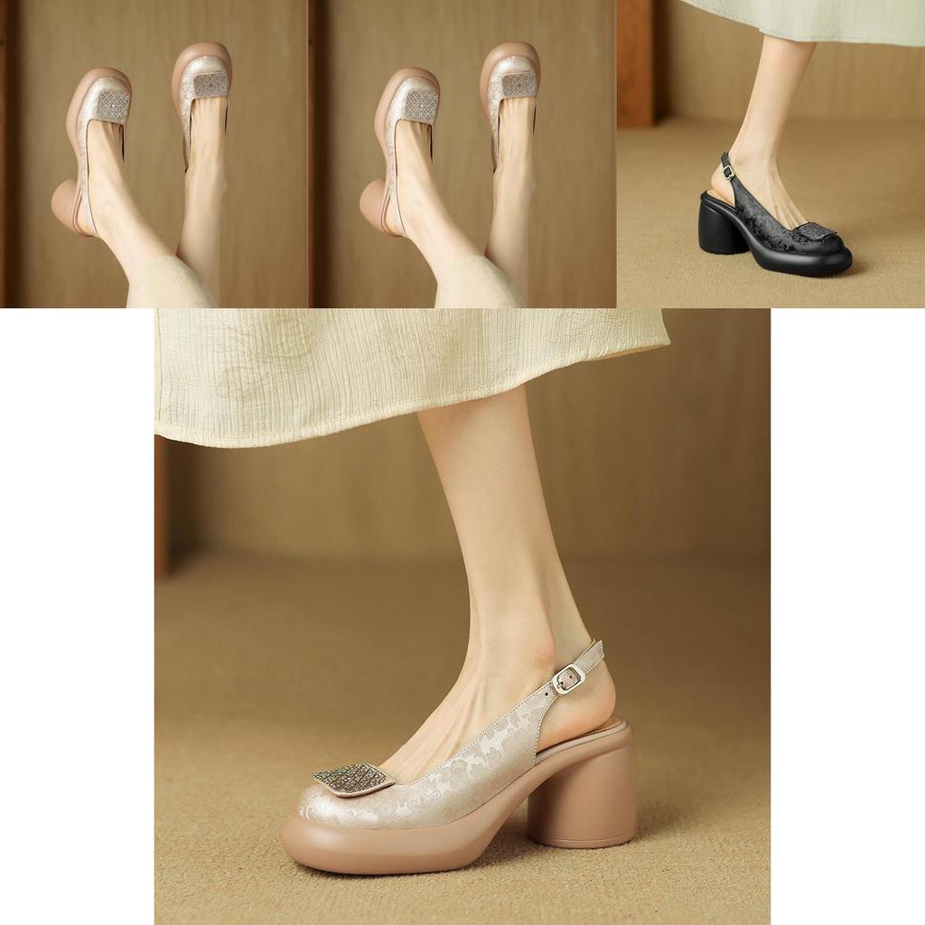 Summer Fashion Thick Heel Sandals For Women With Round Toe And Rubber Sole