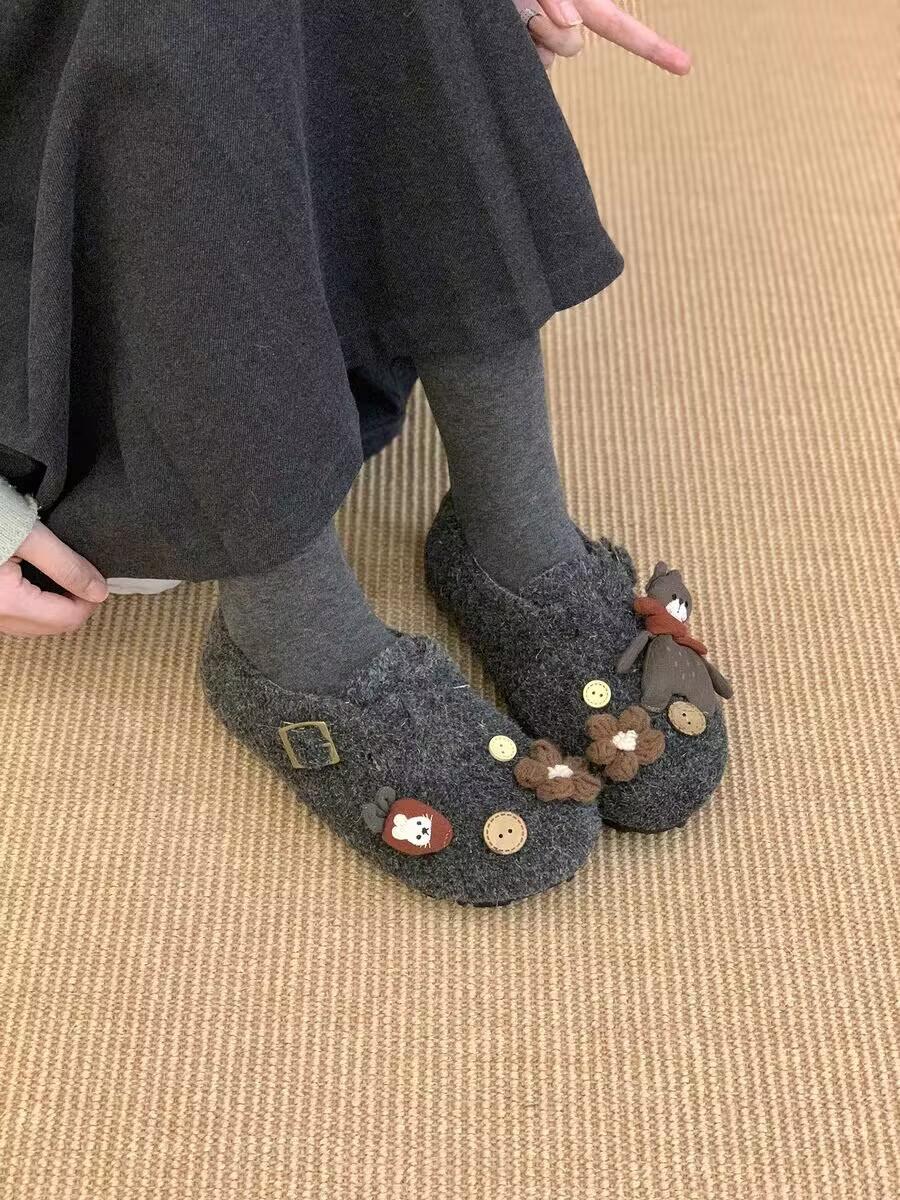 

Модные осенне-зимние увеличивающие рост ретро биркенштоки 2025 новая обувь круглый носок толстая подошва теплые бархатные хлопковые туфли 40