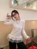 270g German Velvet Korean Lace Patchwork Round Neck Long Sleeve T-shirt - Slimming & Flattering Autumn/Winter Top