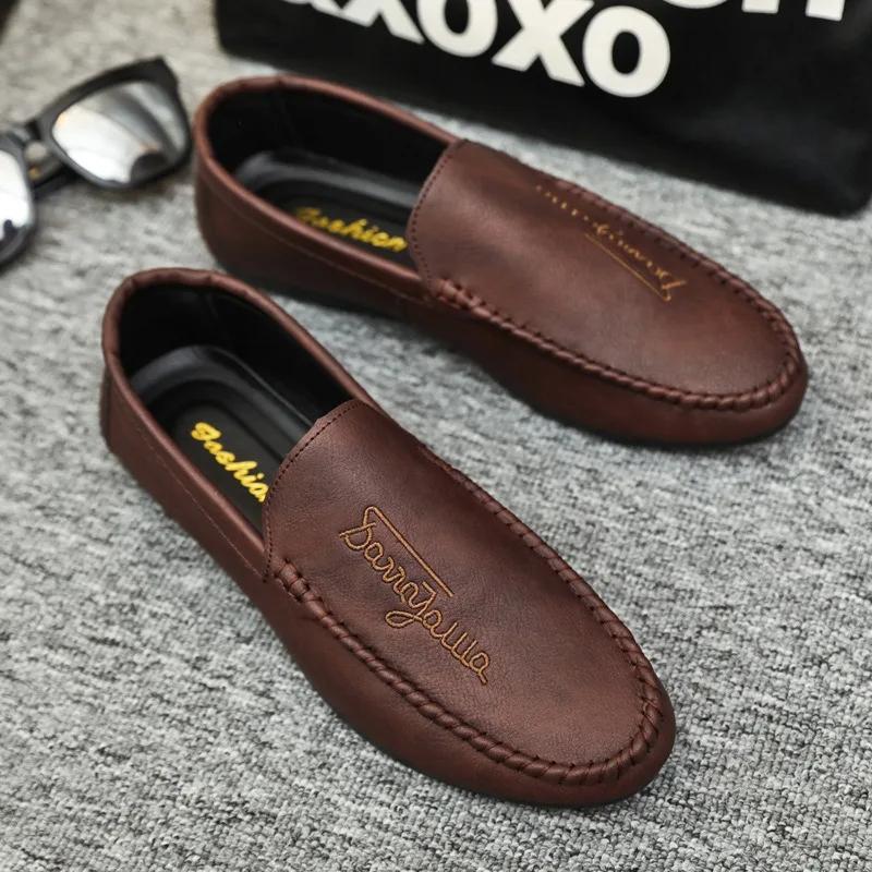 Men Fashion Shoes Summer2025New Casual Shoes for Men Slip-On Loafers Comfortable Soft Leather Driving Shoes Breathable