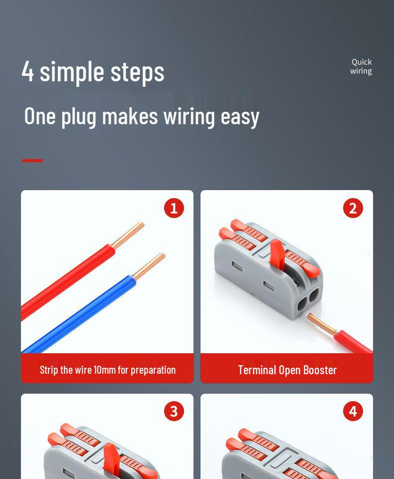PCT Quick 2-in 2-out Waterproof Wiring Terminal 2-Position Plug-in Wire Connector