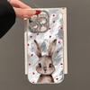 Cute Love Heart Rabbit Glacier Texture Case For iPhone 17 Air 16 15 14 13 12 11 Pro Max Plus 16E With Glass Lens Protector Cover