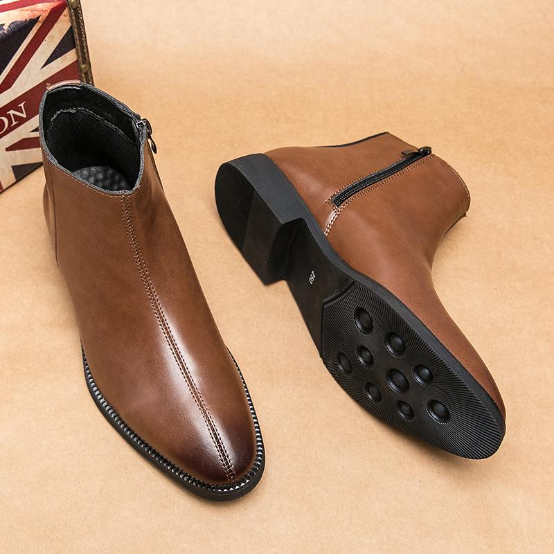 

Ботинки челси в английском стиле для мужчин, ПУ, на низком каблуке, однотонные, с боковой молнией, классические и удобные, деловые, формальные мужские ботинки 44 коричневый