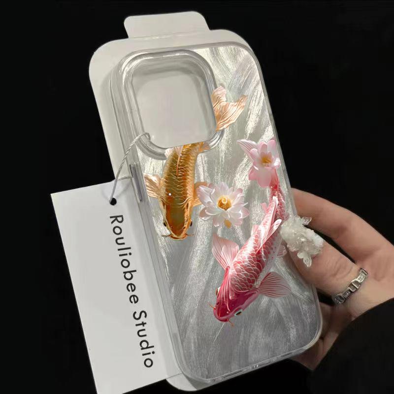 Mi 14T Mi14T Pro CaseFeather Yarn Colorful Golden Lotus Koi Phone Cases For Xiaomi Mi 13T 12T Pro 15 14 13 12 11 Lite 5G Cover