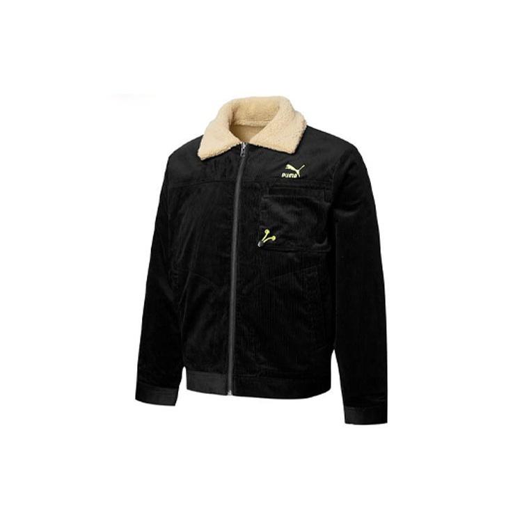 PUMA Cord Embroidered Logo reversible Plush corduroy Jacket Black Men s 534751-01 S