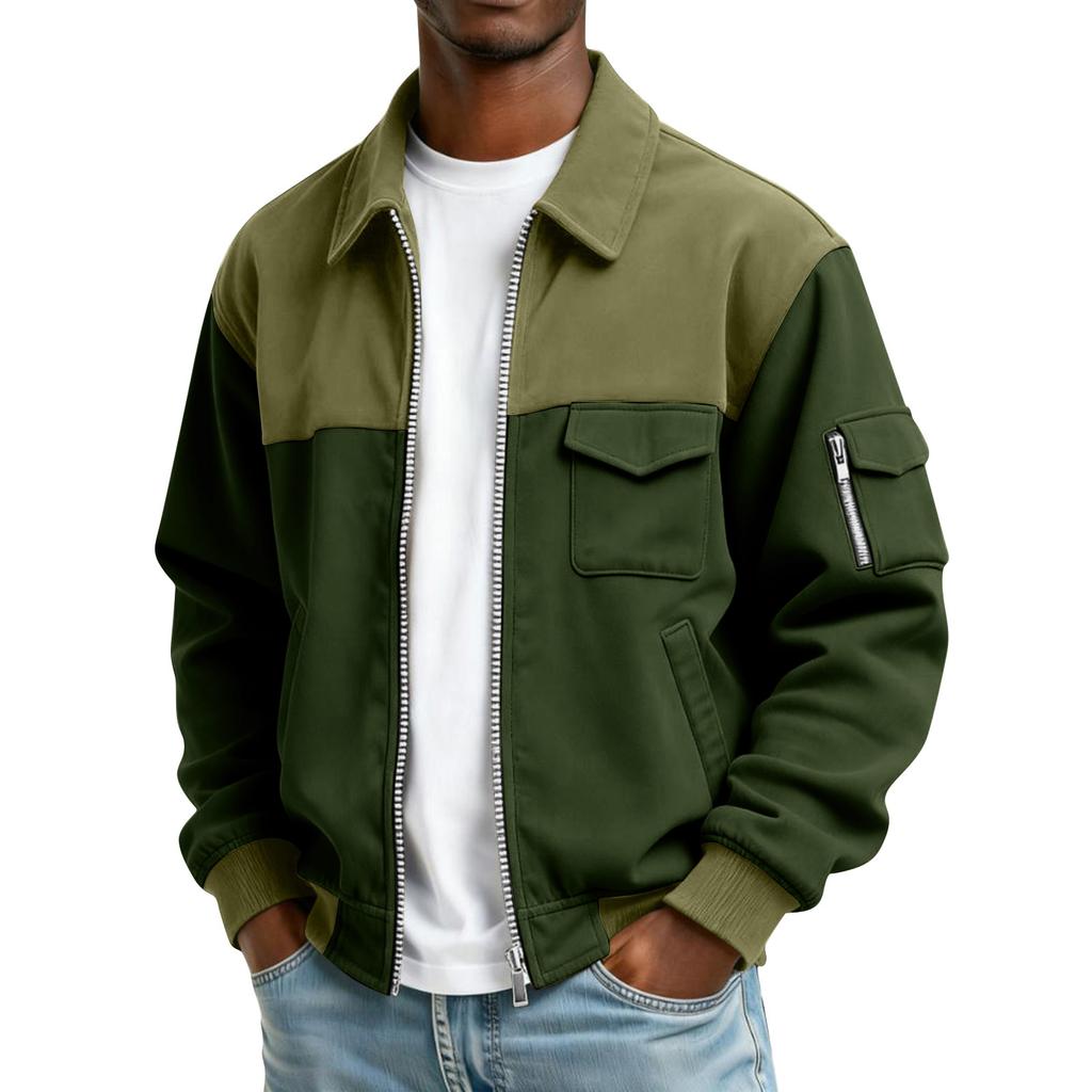 Men's Solid Color Pocket Zipper Jacket Men's Sports Large Size Casual Jacket