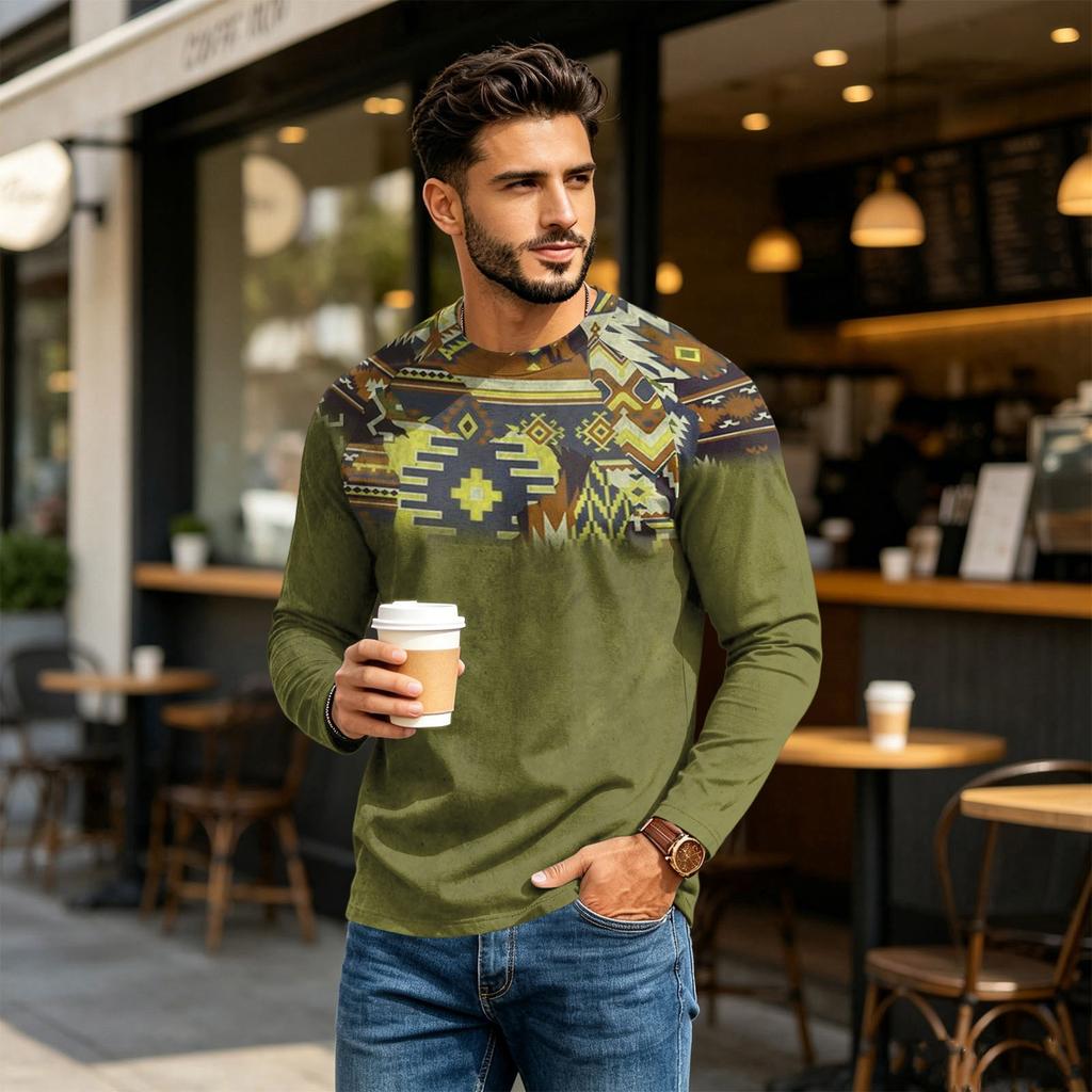 Maglietta da uomo a maniche lunghe raglan con scollo casual per l'uso quotidiano