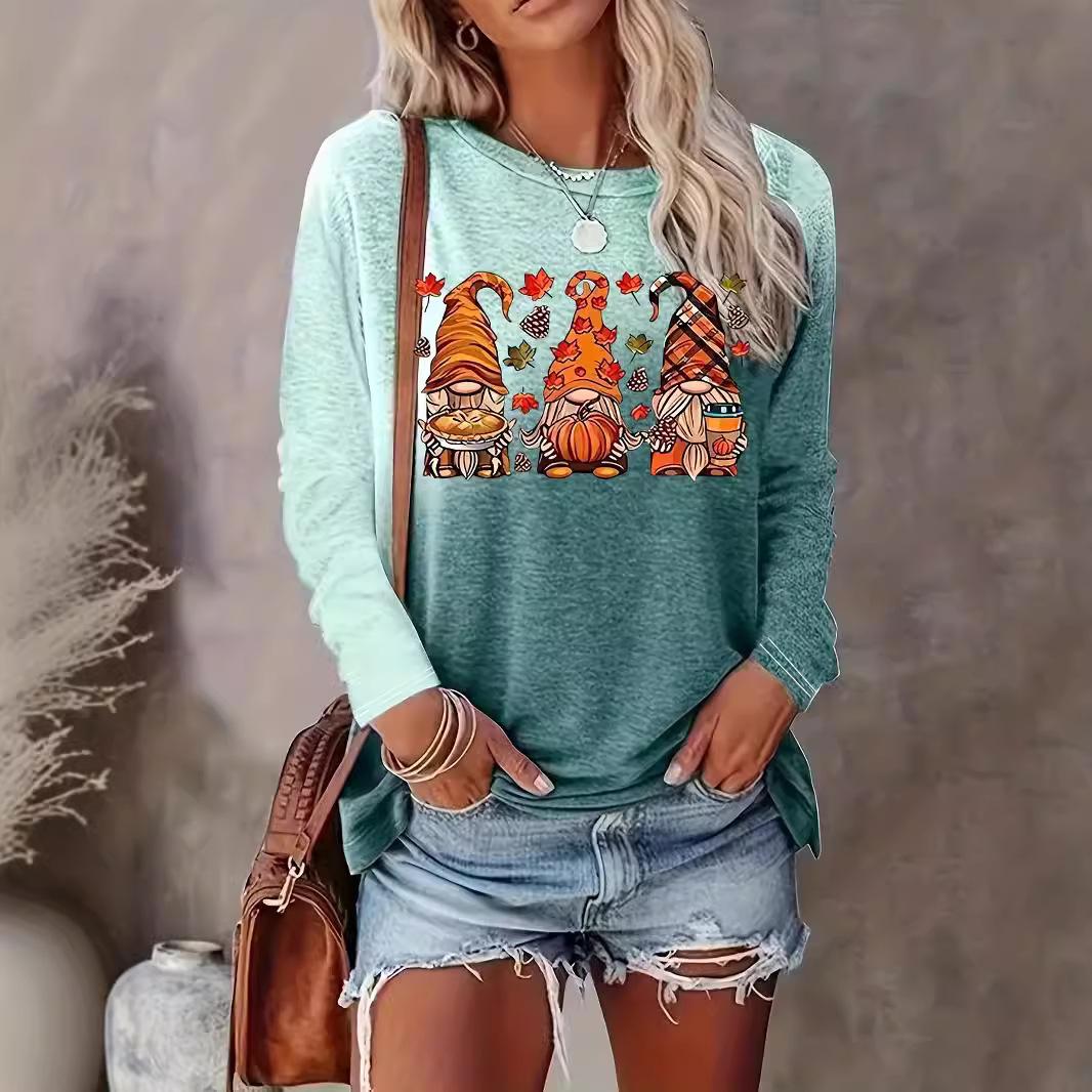 

Women s Gradient Print Round Neck Long Sleeve T-Blood Clothes Sale XL зелёный