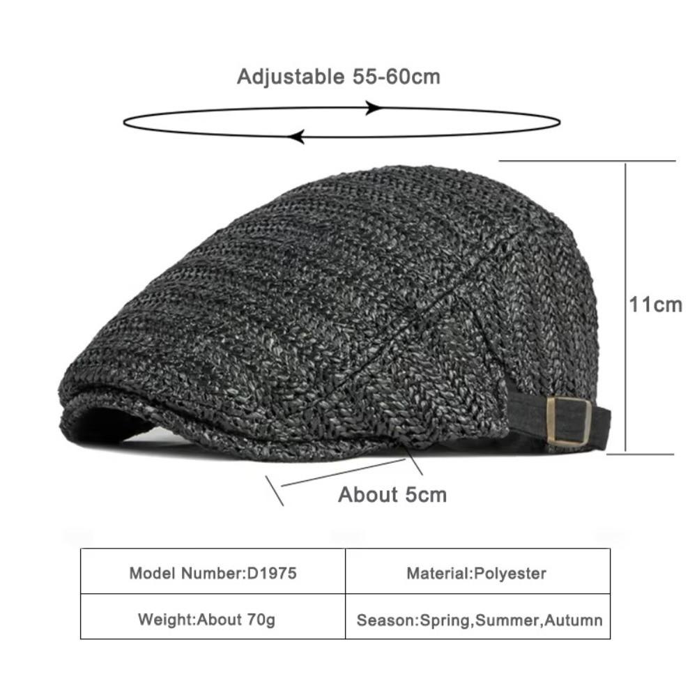 Stylish Hollow Design Straw Beret Adjustable Breathable Newsboy Cap Sun Protection Ivy Cap Unisex