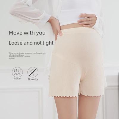 "Ice Silk Maternity Shorts: Thin, Belly-Supporting, Outdoor, Summer Style, Loose, Anti-Exposure Leggings."