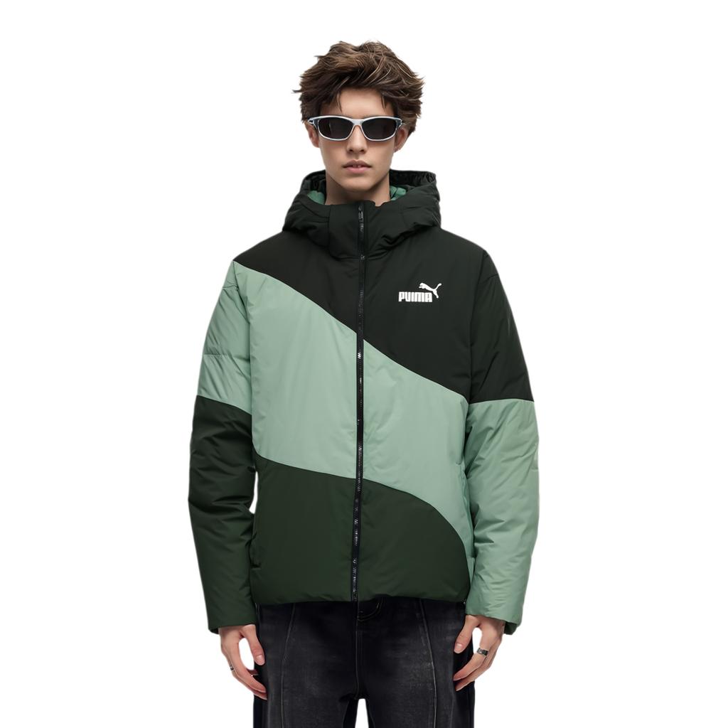Puma Ig Cat Hooded Down Puffer Jacket Color Block Casual Loose Fit Men Jacket Army-Green 622148-31