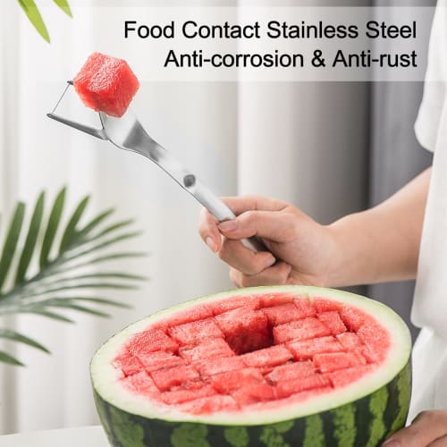Choxila Watermelon Fork, Watermelon Slicer Cutter, 2-in-1 Fork Stainless Steel Fruit Cutting Artifact for Family Parties and Camping