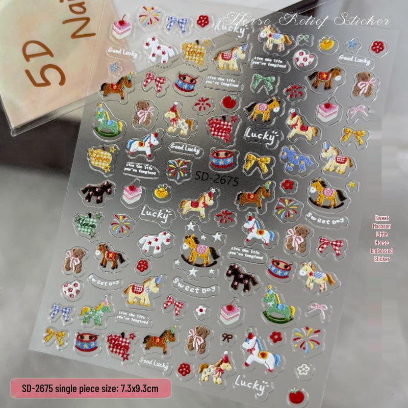 3D Colorful Pony Embossed Nail Art Stickers - Cute Cartoon Firework Design