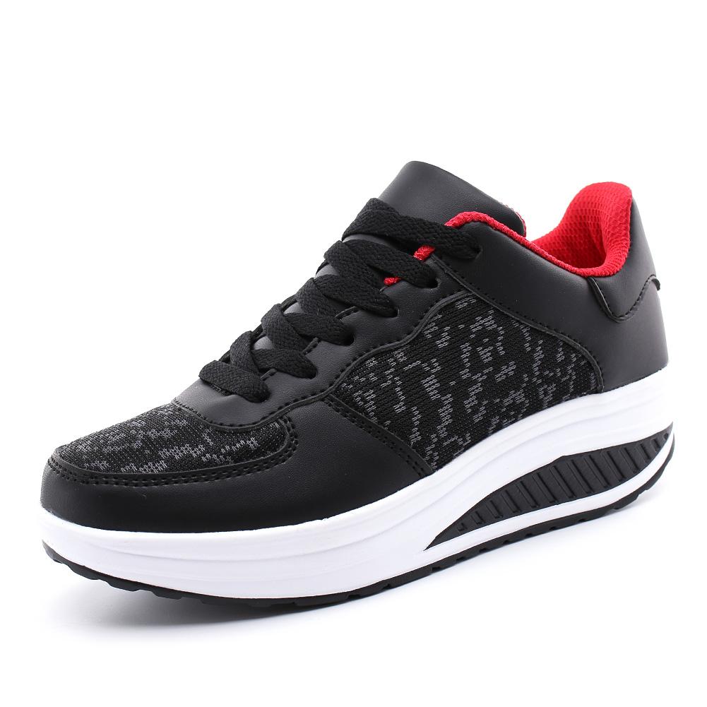 Women Thick-soled Sports Shoes PU Leather Outdoor Sneakers Non-slip Rocker Shoes Fashion Platform Shoes