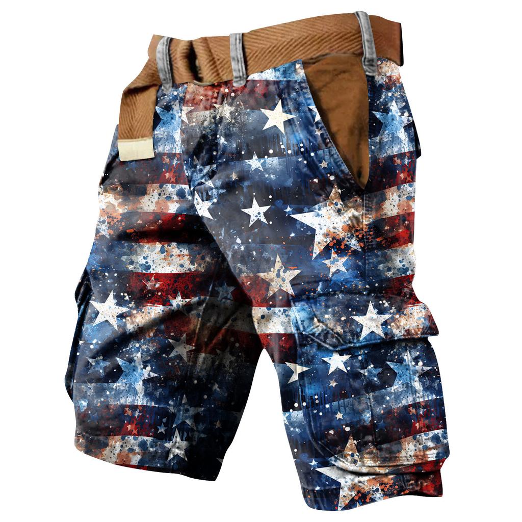 Men's Independence Day Printed Multi Pocket Workwear Shorts