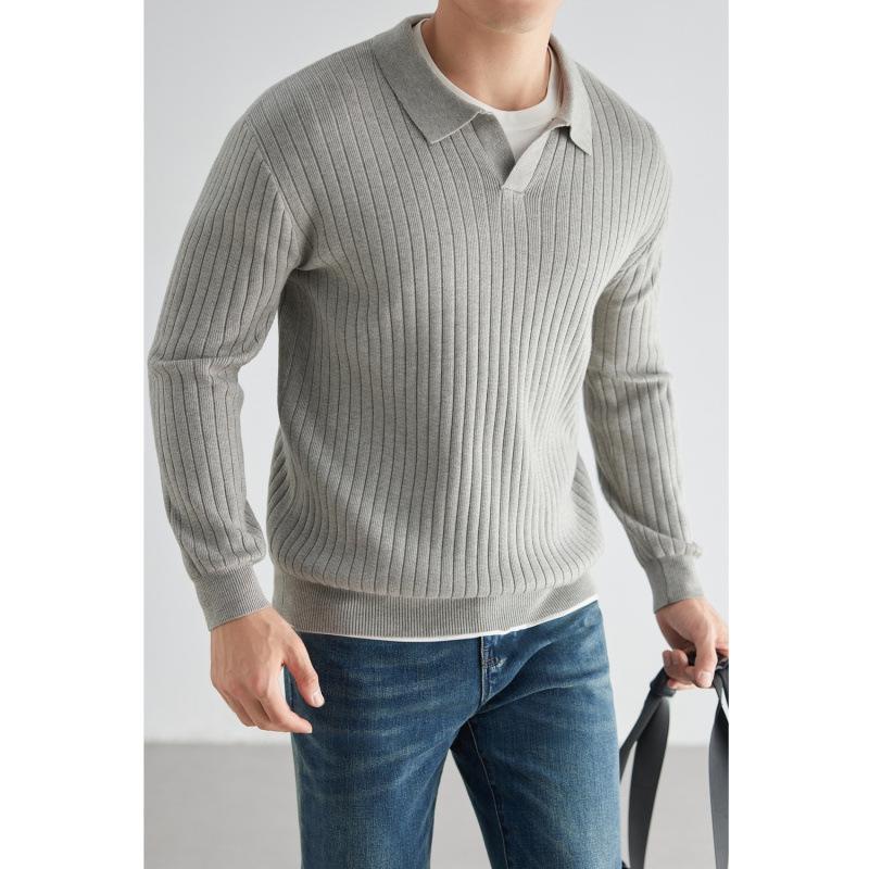 

2025 Men s Solid Color Seagull Collar Business Casual Knit Sweater - Long Sleeve for Autumn/Winter 2XL сірий колір