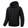 Men's Casual Solid-color Embossed Textured Thick Cotton Jacket, Men's Cotton-padded Warm Hooded Long-sleeved Coat